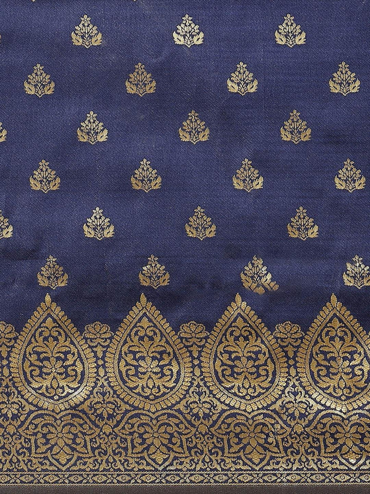 Blue Woven Design Brocade Saree - ShopLibas