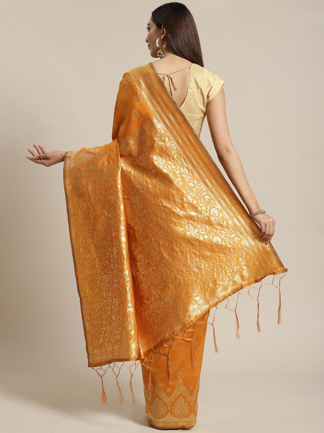 Mustard Woven Design Brocade Saree - ShopLibas