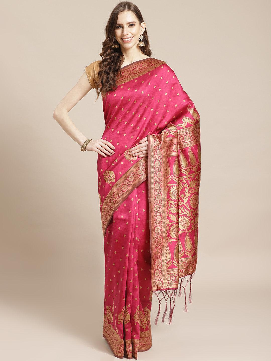 Pink Woven Design Brocade Saree