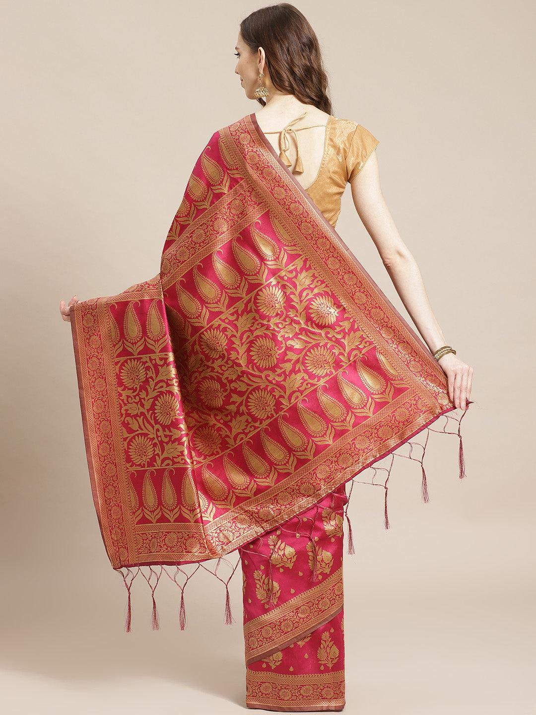 Pink Woven Design Brocade Saree