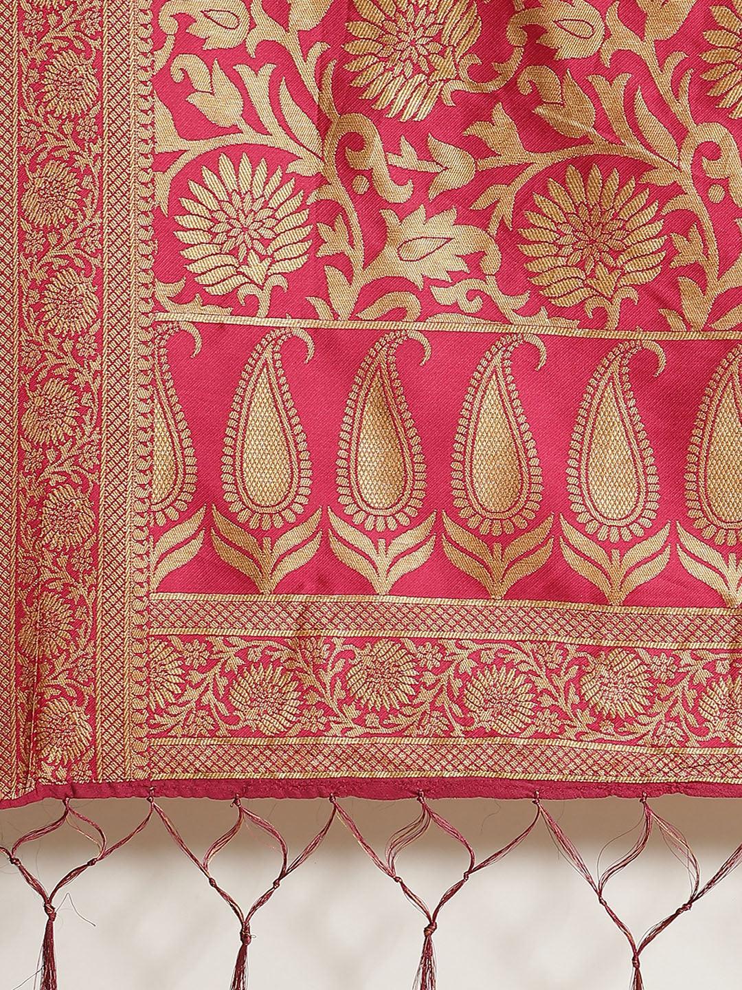 Pink Woven Design Brocade Saree