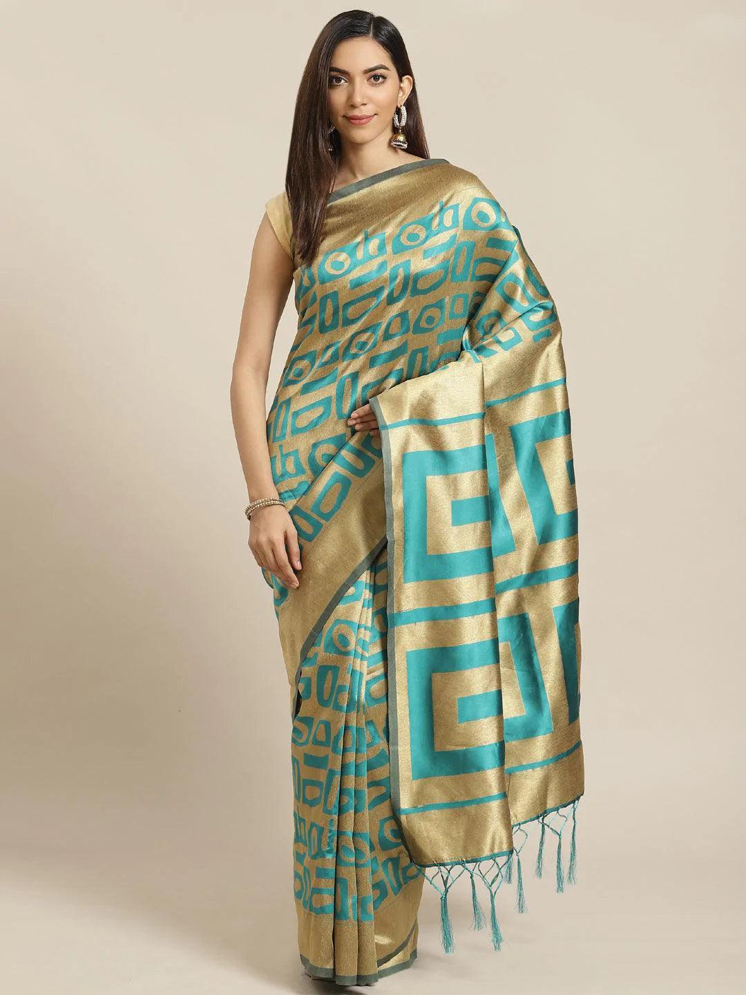 Beige Woven Design Brocade Saree - ShopLibas