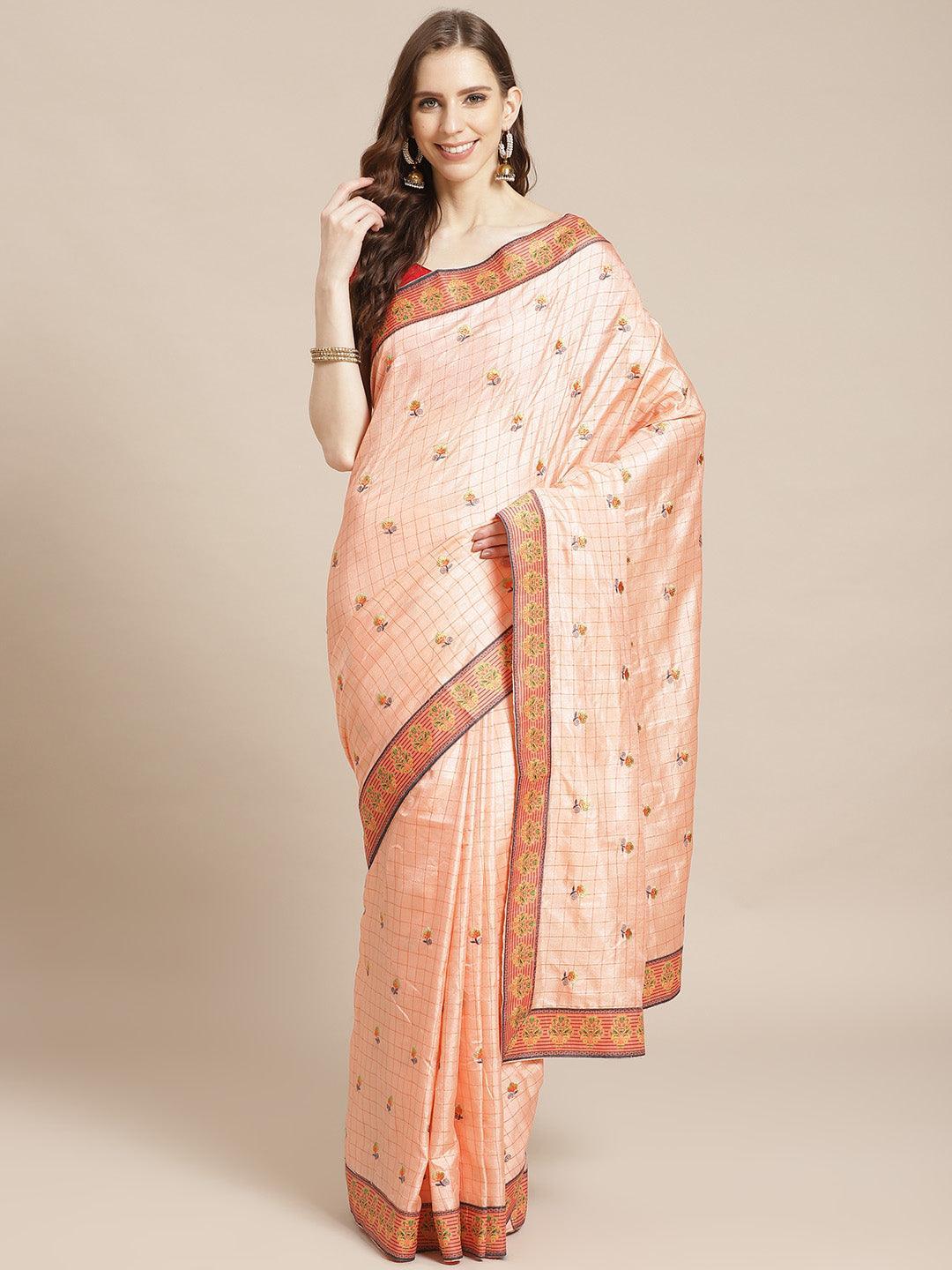 Peach Embroidered Crepe Saree - ShopLibas