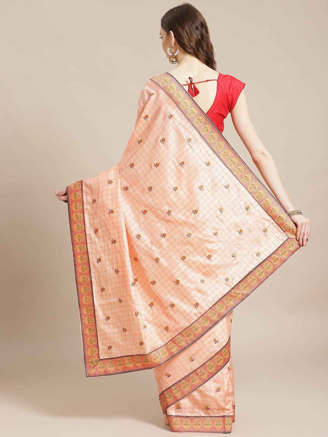 Peach Embroidered Crepe Saree - ShopLibas