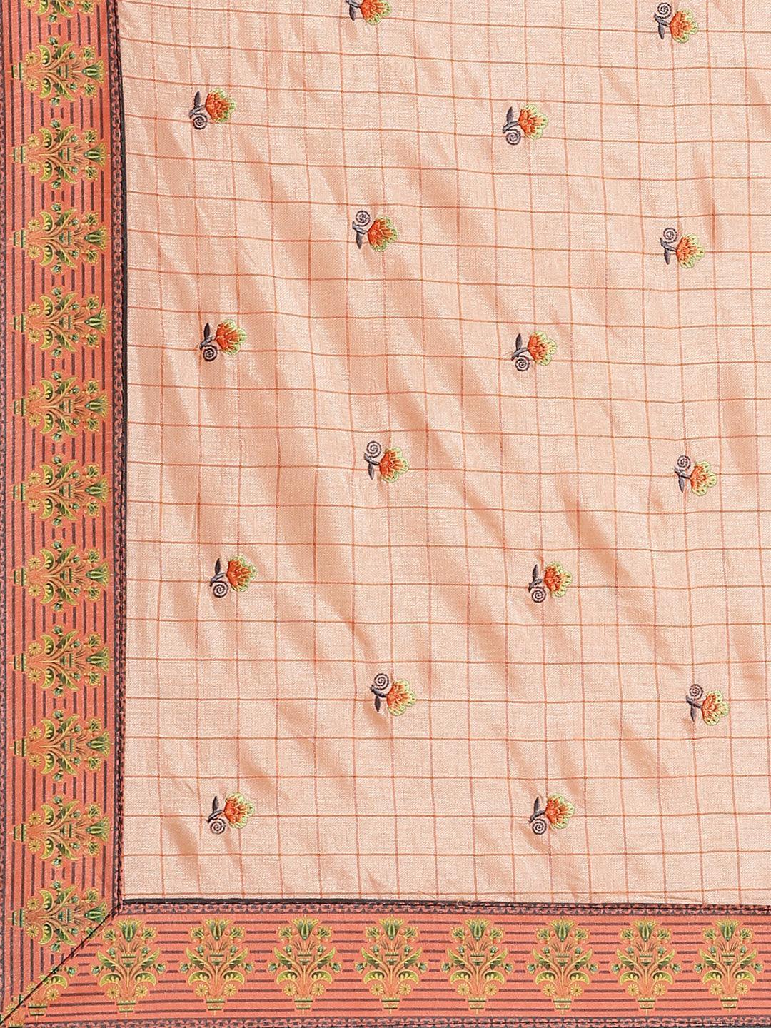 Peach Embroidered Crepe Saree - ShopLibas