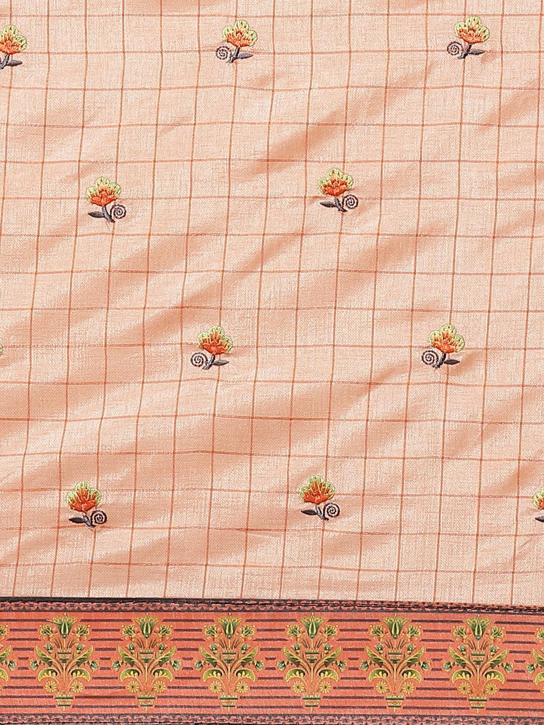 Peach Embroidered Crepe Saree - ShopLibas