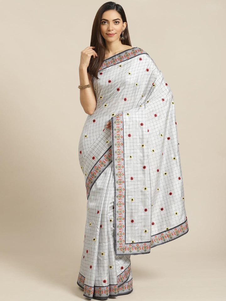 Grey Embroidered Crepe Saree - ShopLibas