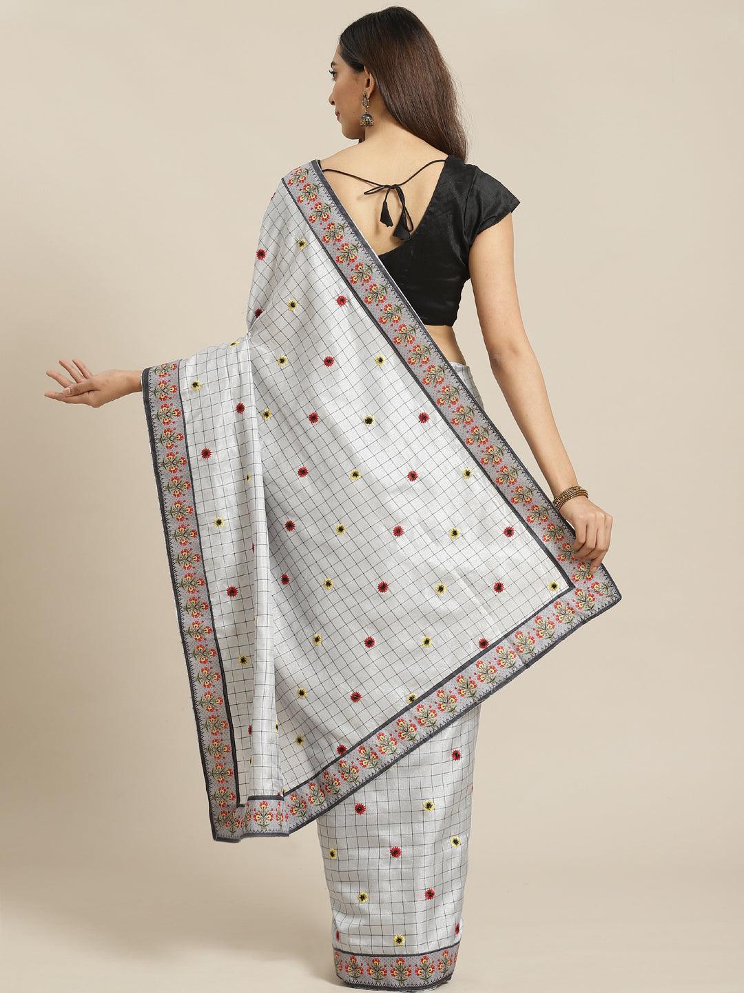 Grey Embroidered Crepe Saree - ShopLibas