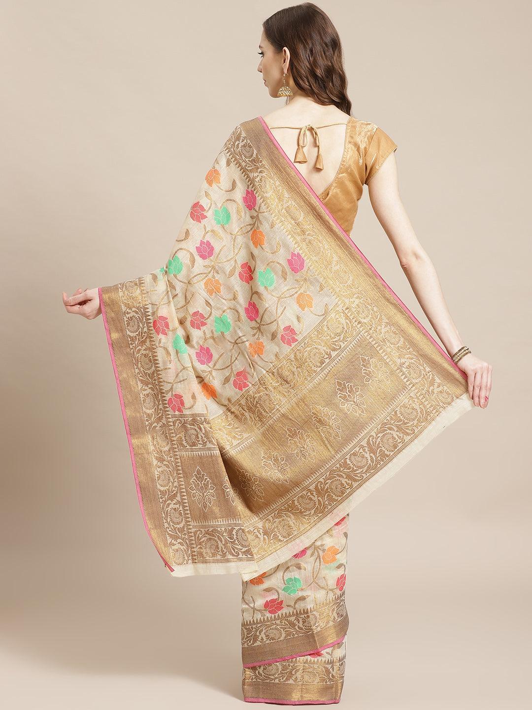 Multicoloured Woven Design Cotton Saree - ShopLibas