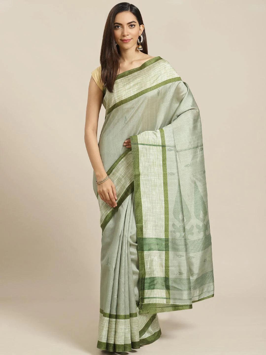 Green Printed Cotton Silk Saree