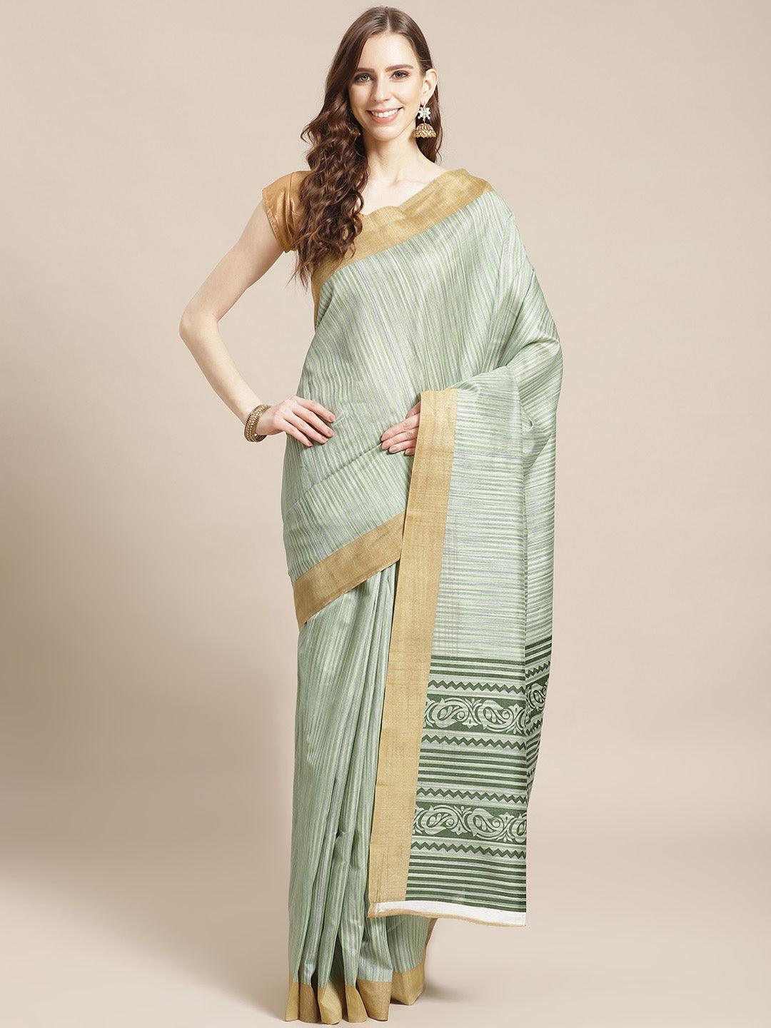 Green Printed Cotton Silk Saree