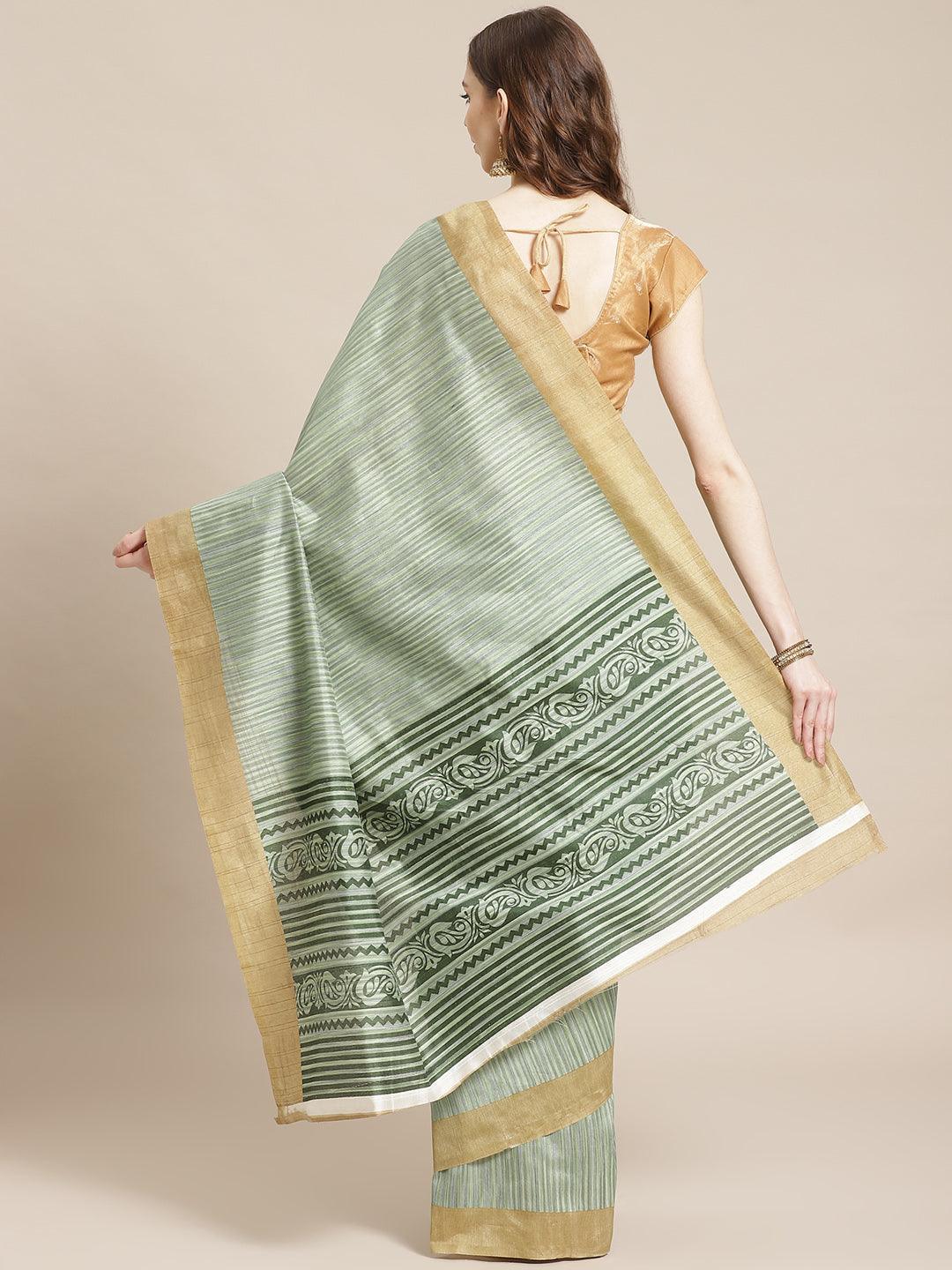 Green Printed Cotton Silk Saree