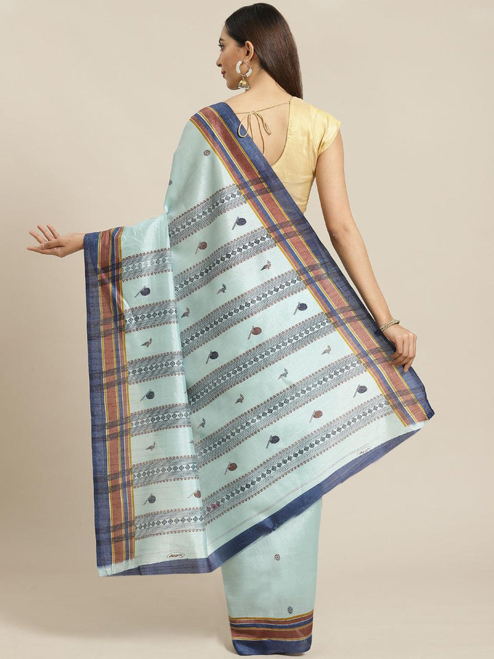 Blue Printed Cotton Silk Saree - ShopLibas