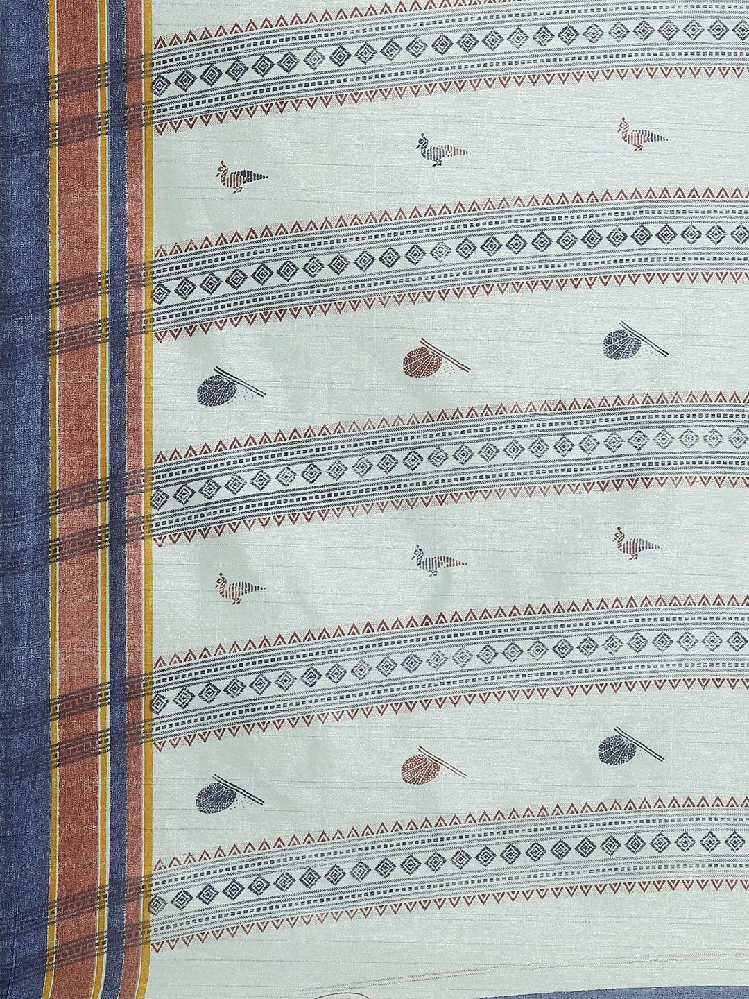 Blue Printed Cotton Silk Saree - ShopLibas