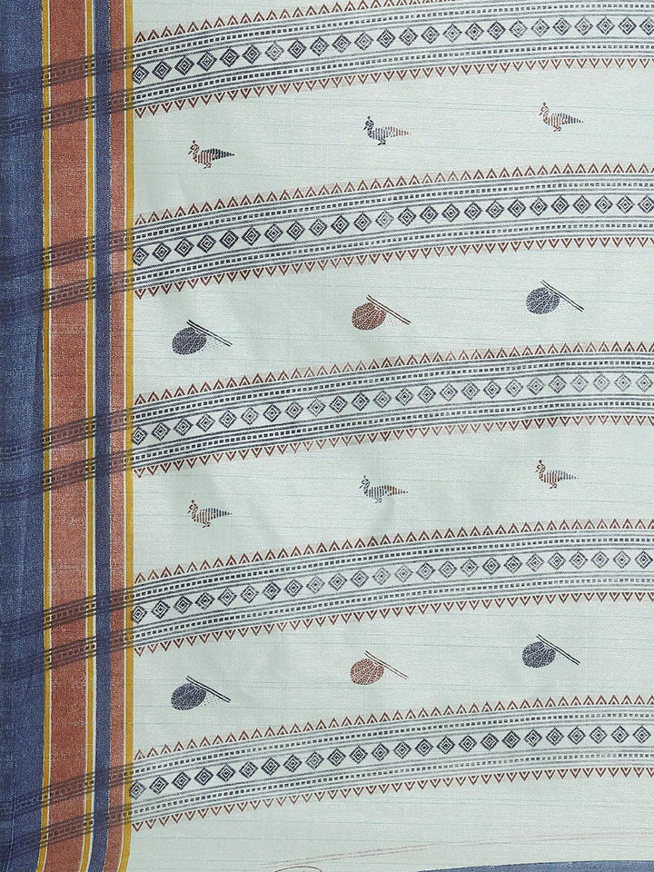 Blue Printed Cotton Silk Saree - ShopLibas