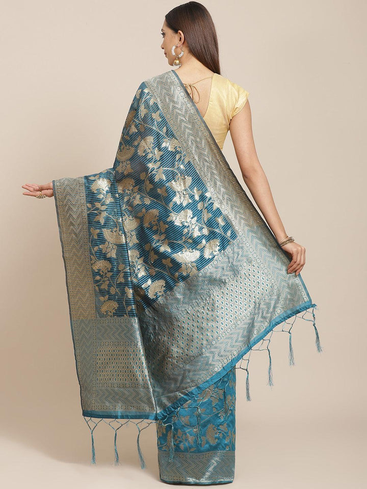 Blue Woven Design Silk Blend Saree - ShopLibas