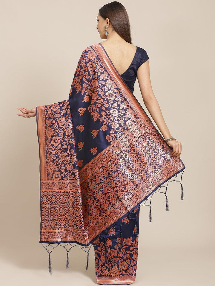 Blue Woven Design Silk Blend Saree - ShopLibas