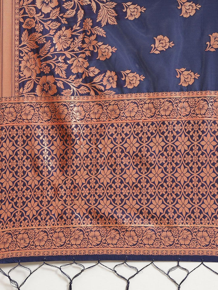 Blue Woven Design Silk Blend Saree - ShopLibas