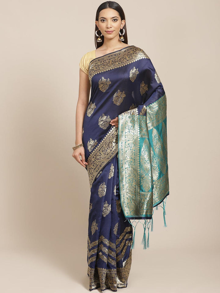 Blue Woven Design Silk Blend Saree - ShopLibas