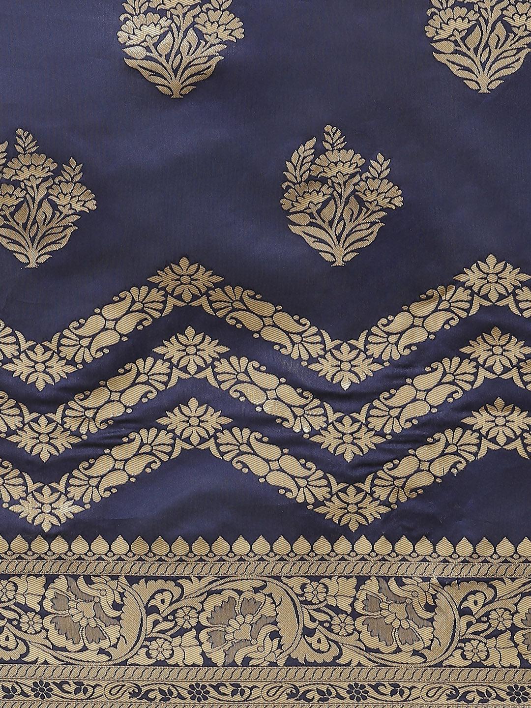 Blue Woven Design Silk Blend Saree - ShopLibas