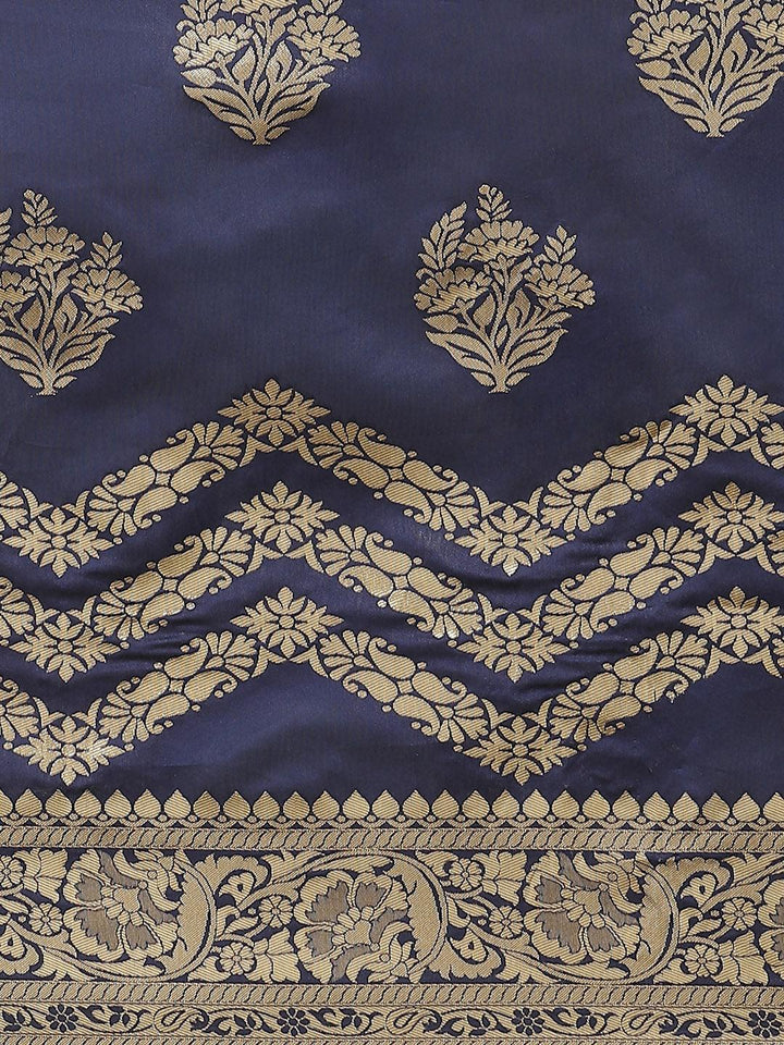 Blue Woven Design Silk Blend Saree - ShopLibas