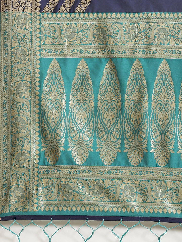 Blue Woven Design Silk Blend Saree - ShopLibas