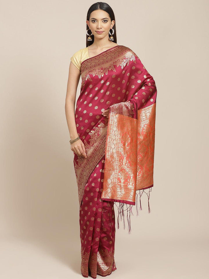 Purple Woven Design Brocade Saree - ShopLibas