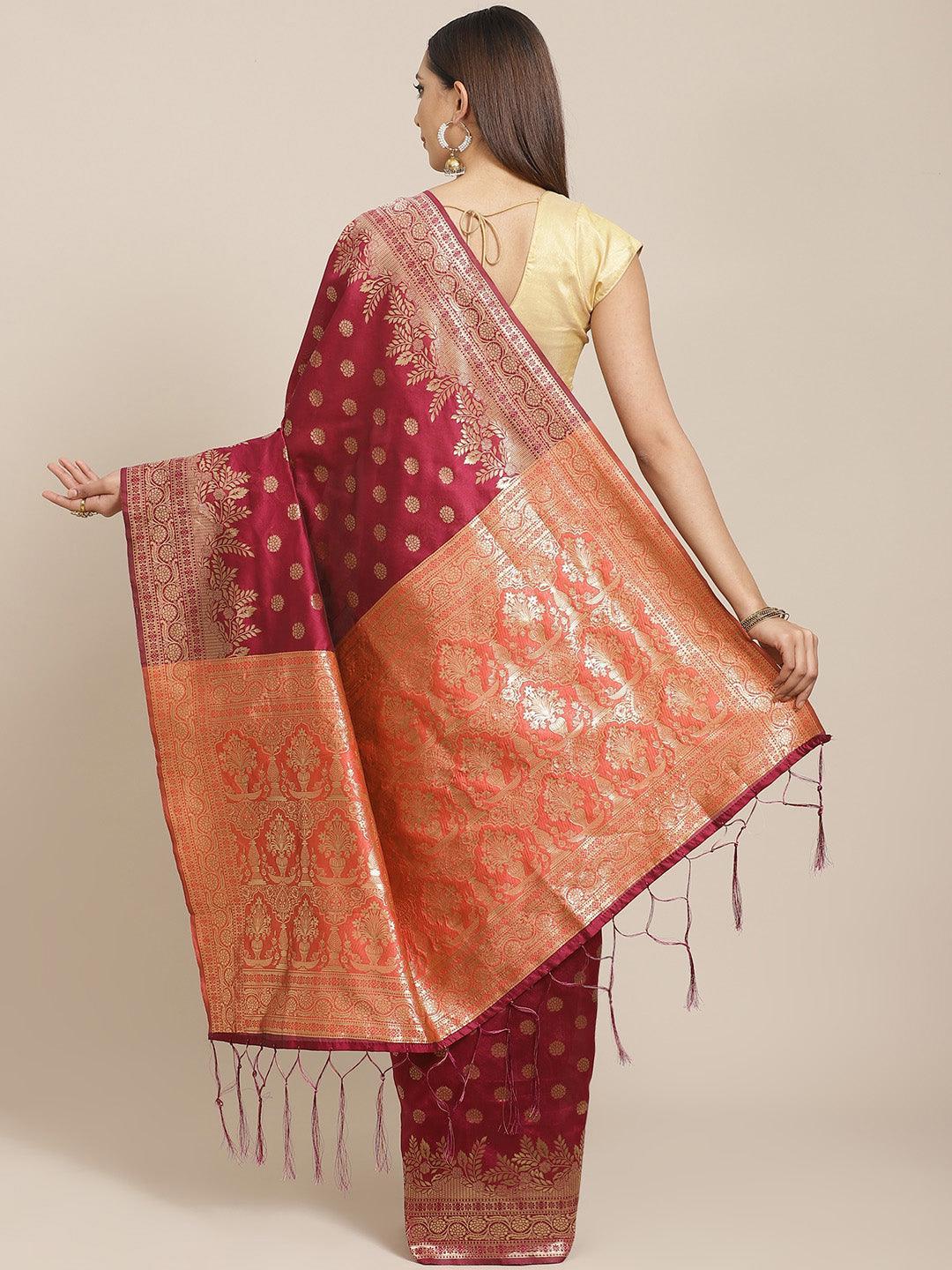 Purple Woven Design Brocade Saree - ShopLibas