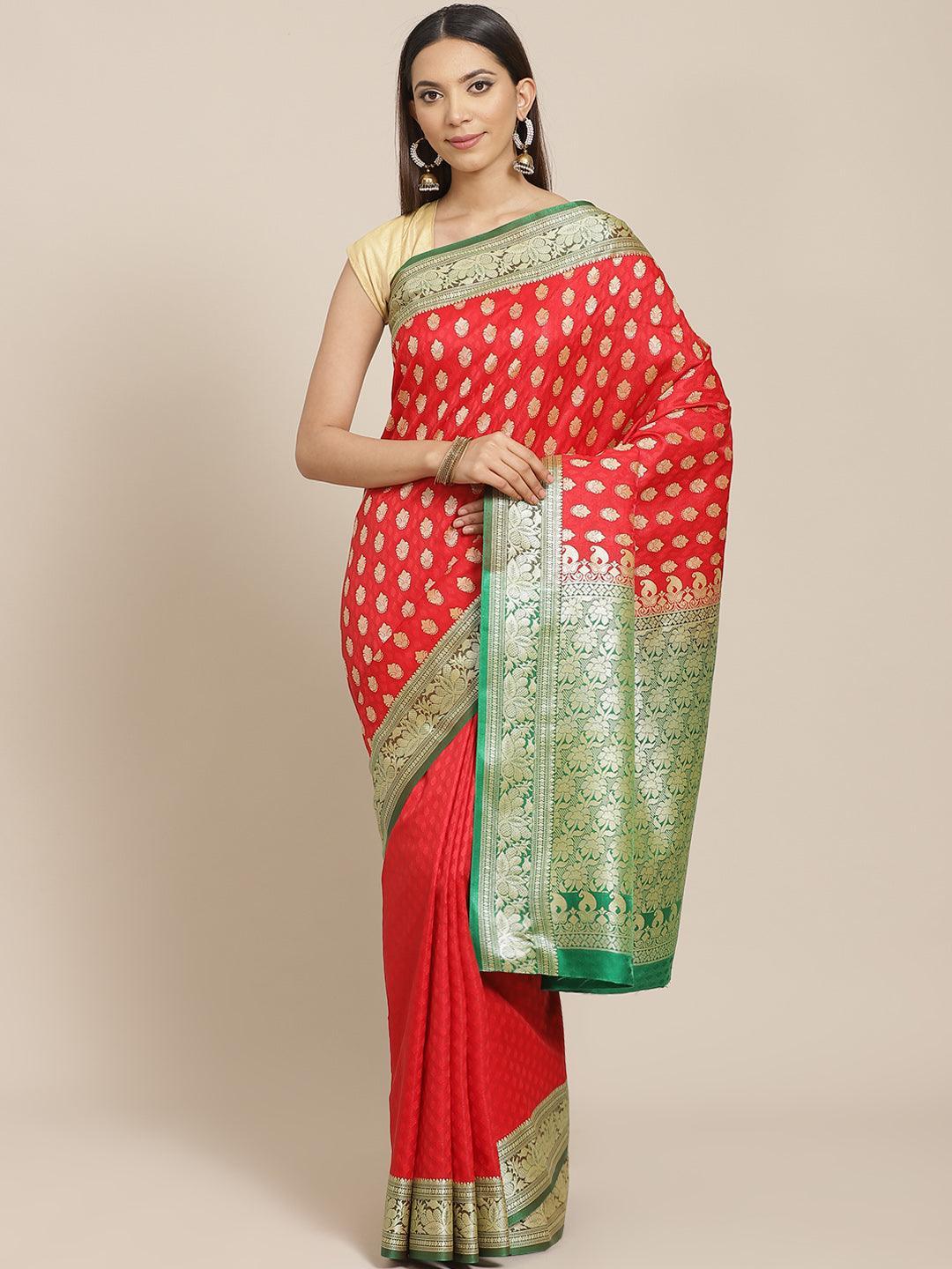 Red Woven Design Brocade Saree