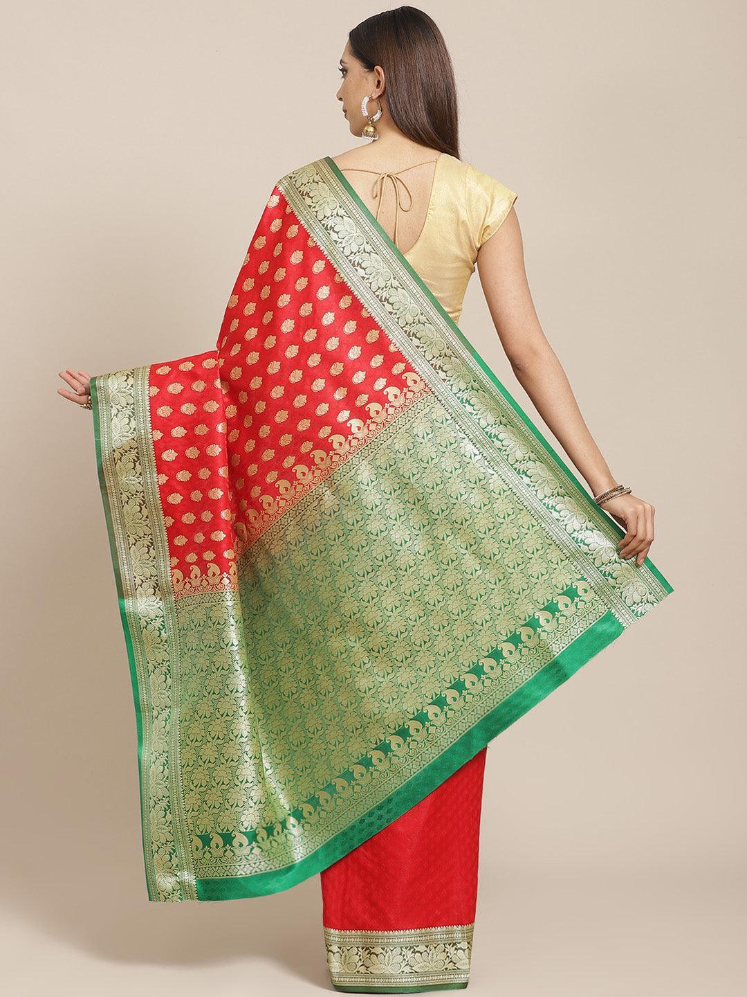 Red Woven Design Brocade Saree