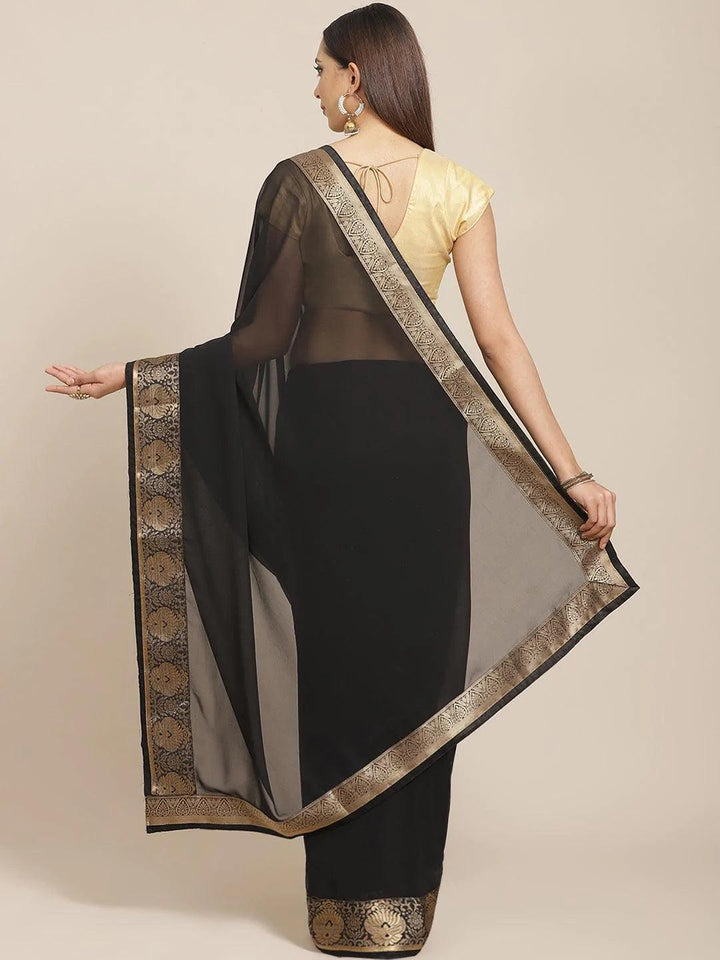 Black Solid Chiffon Saree - ShopLibas