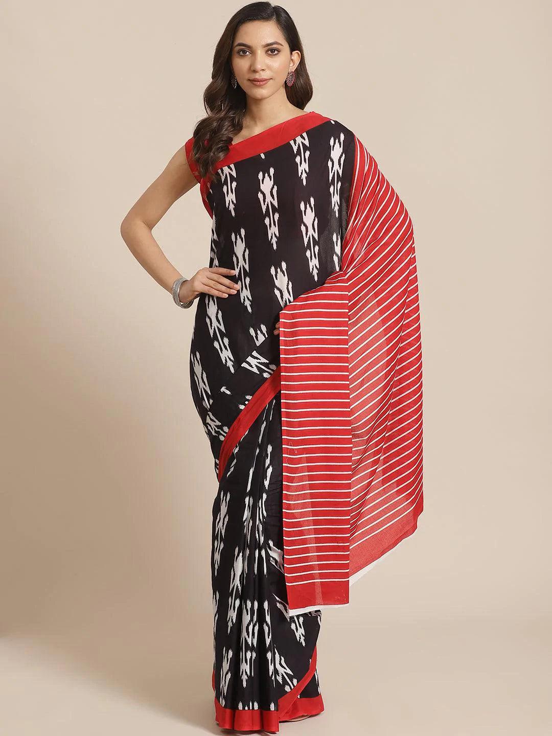 Black Printed Cotton Saree