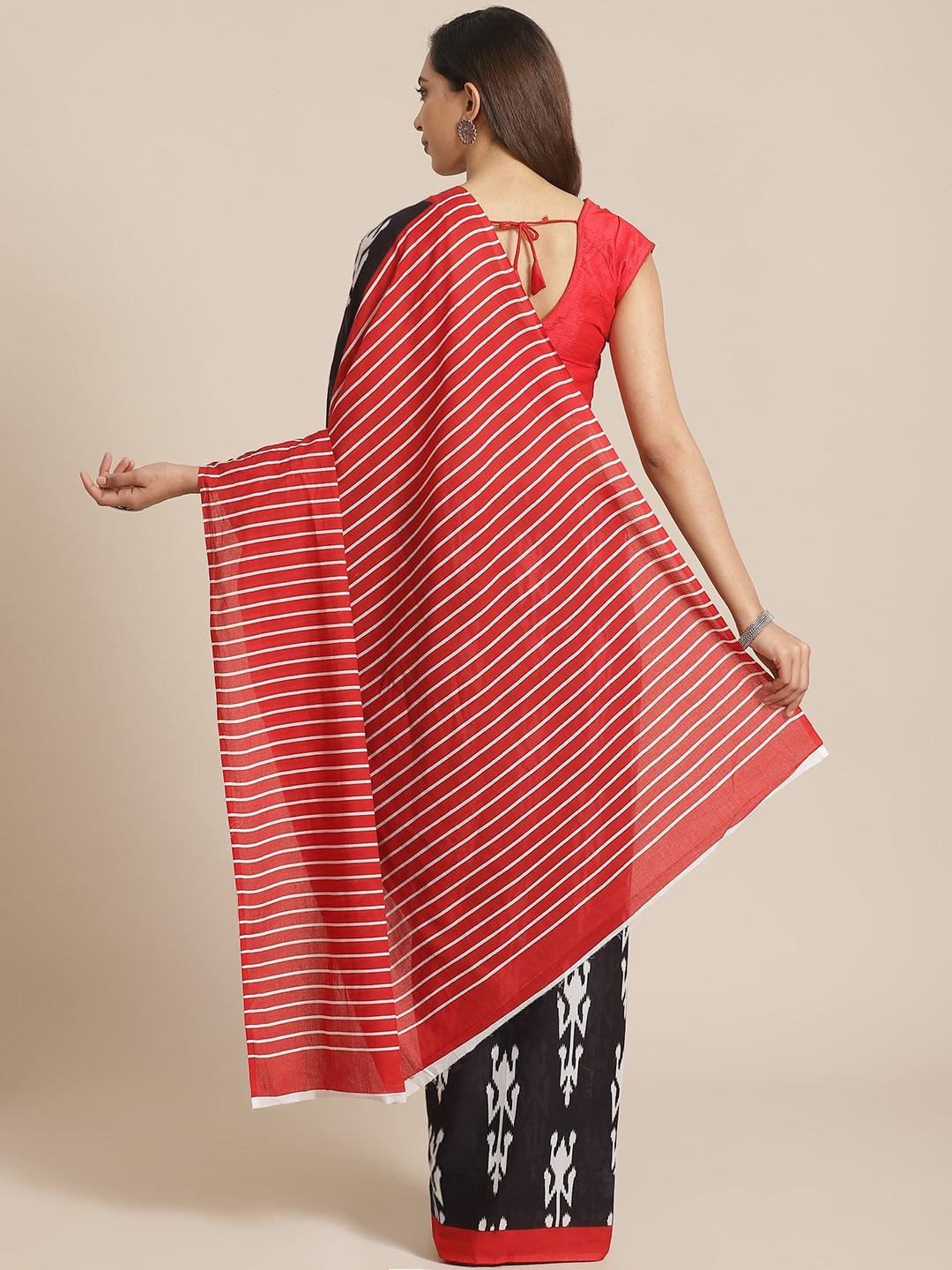 Black Printed Cotton Saree