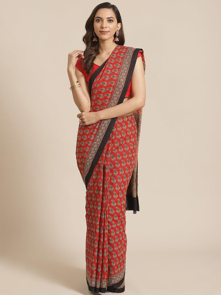 Multicoloured Printed Cotton Saree - ShopLibas