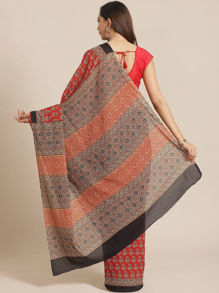 Multicoloured Printed Cotton Saree - ShopLibas