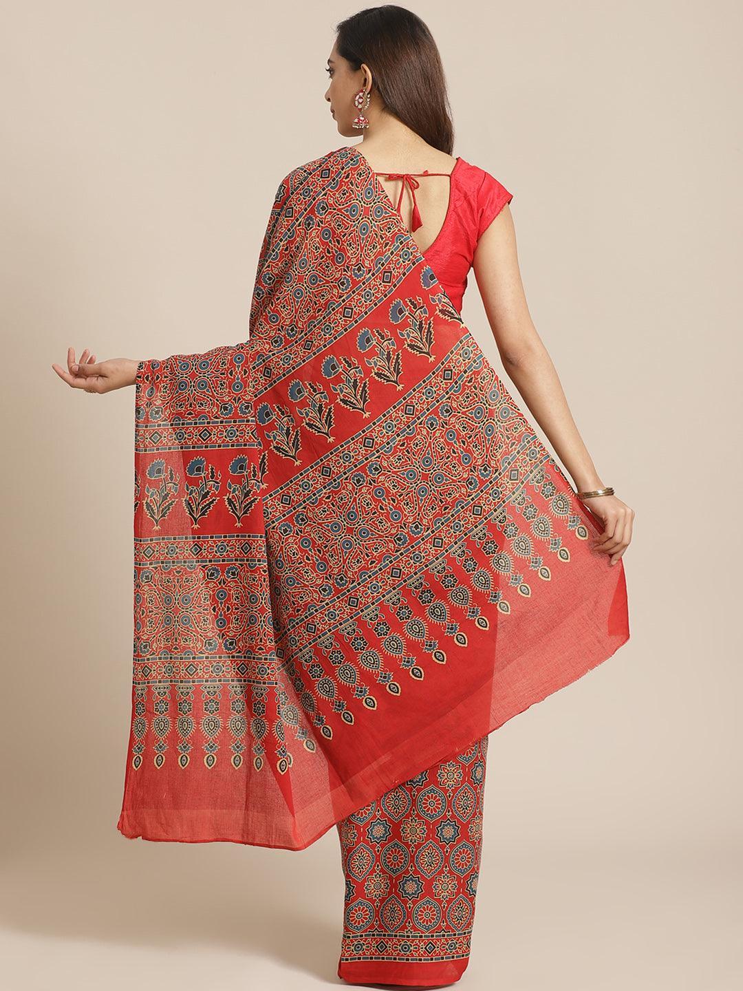 Red Printed Cotton Saree