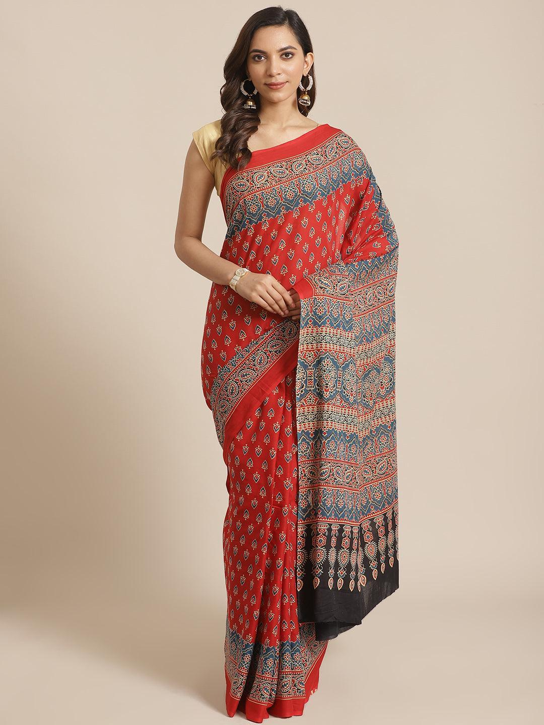 Red Printed Cotton Saree