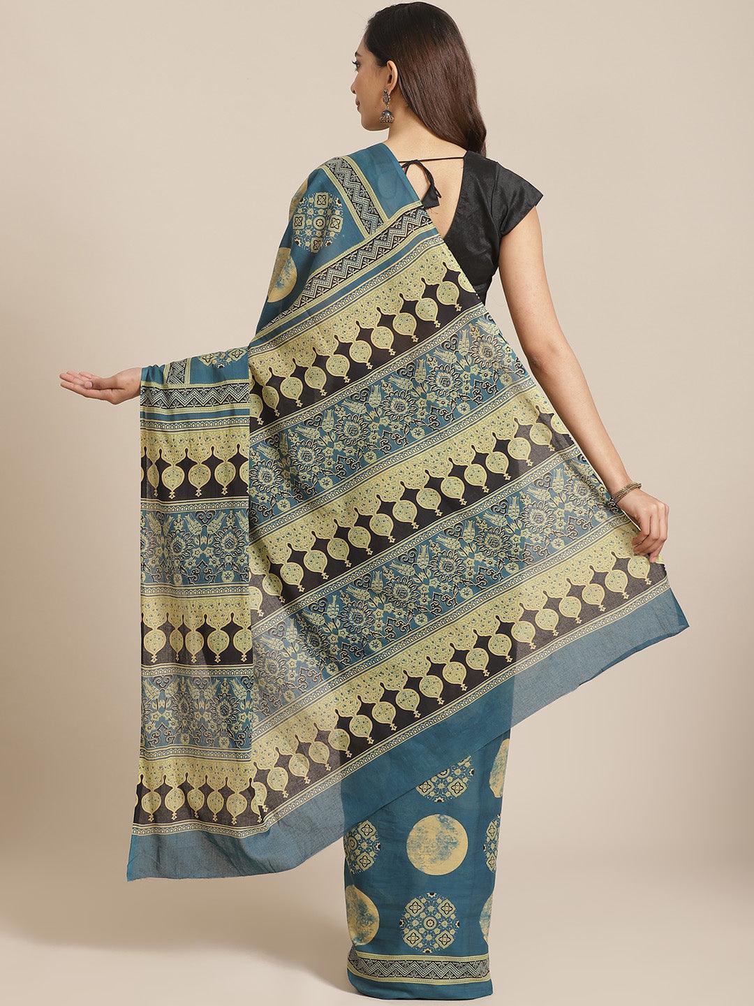 Blue Printed Cotton Saree