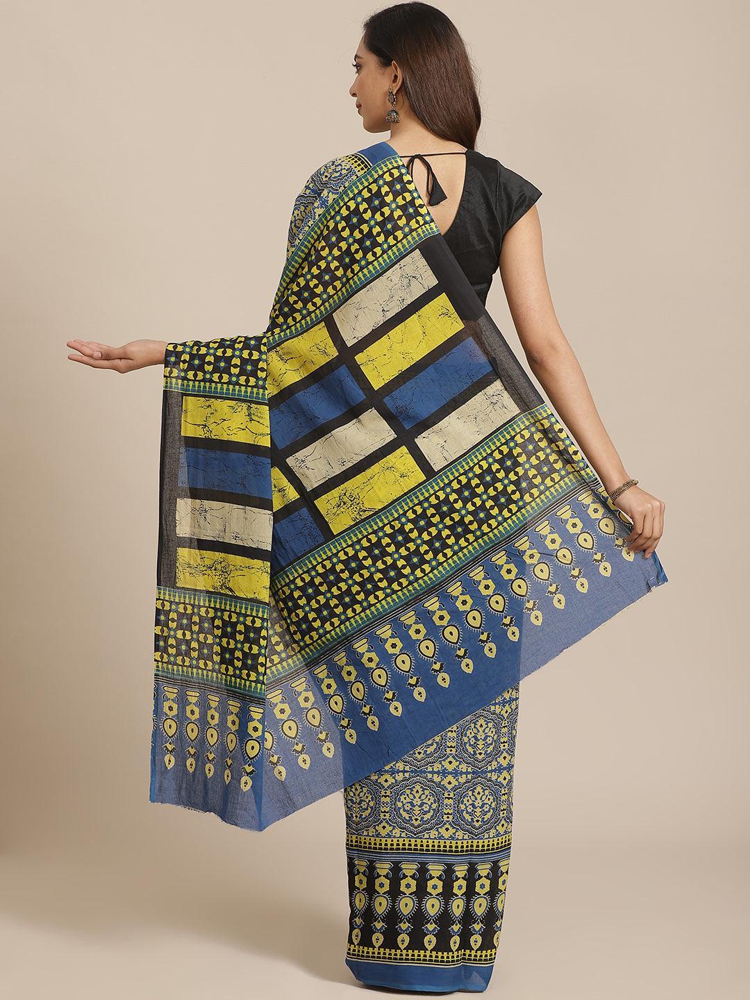 Blue Printed Cotton Saree