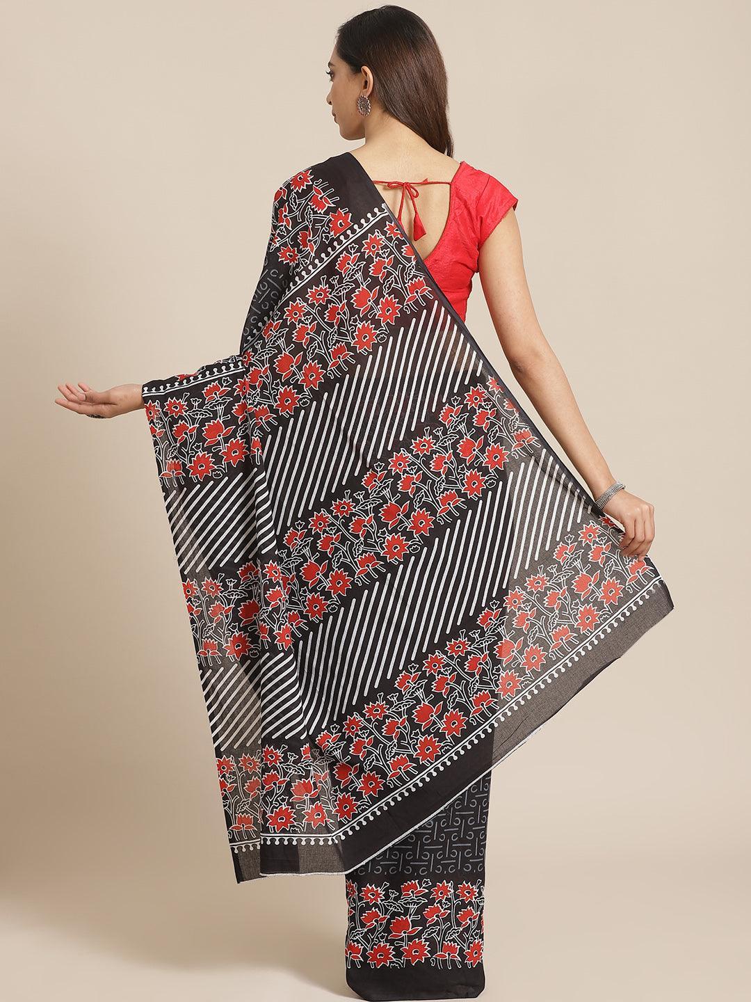 Black Printed Cotton Saree