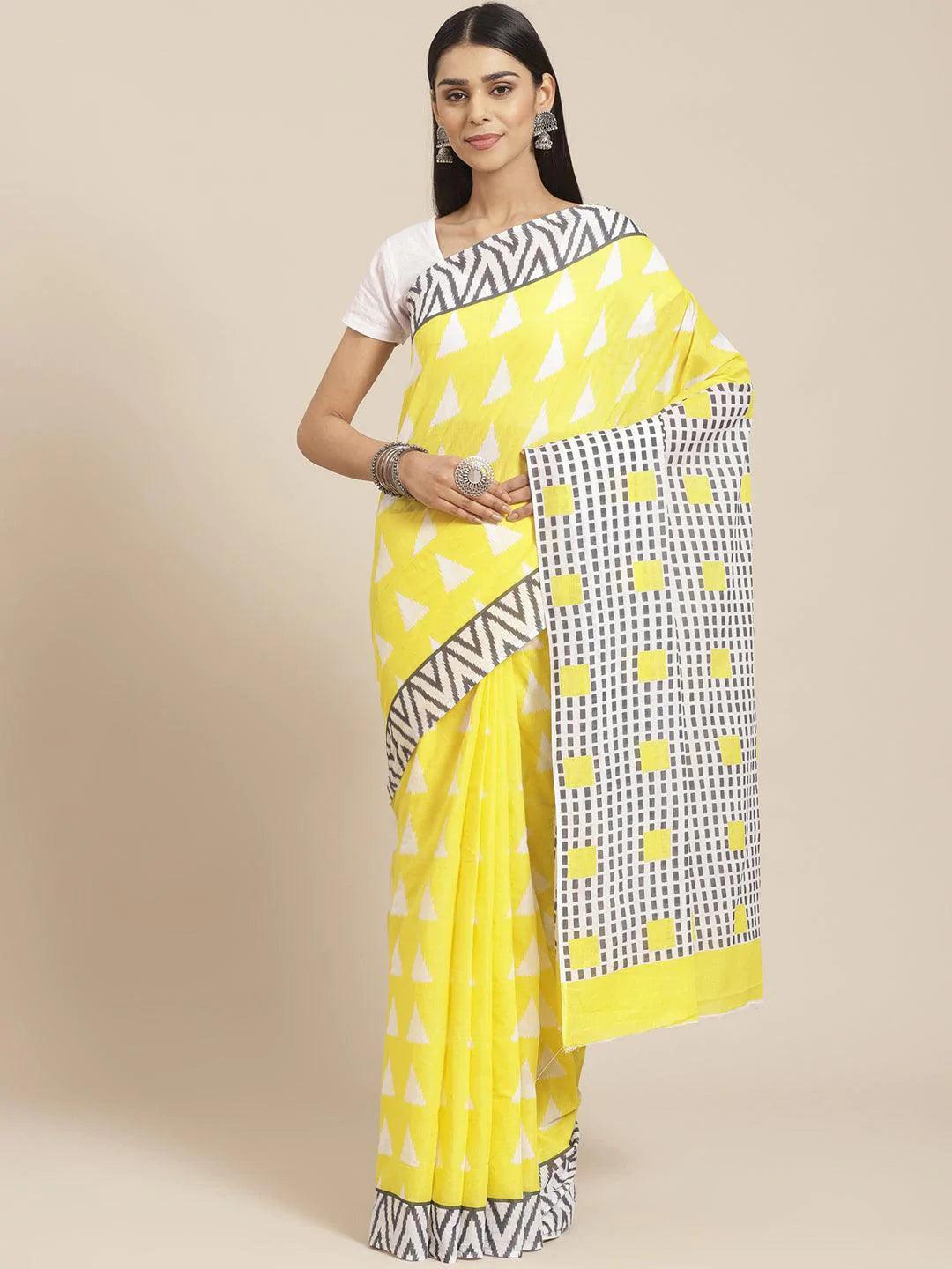 Yellow Printed Cotton Saree