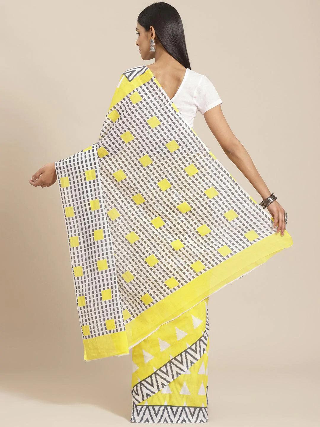 Yellow Printed Cotton Saree