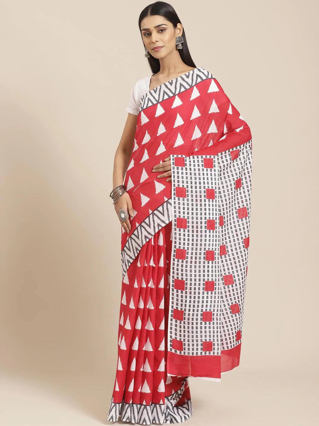 Pink Printed Cotton Saree