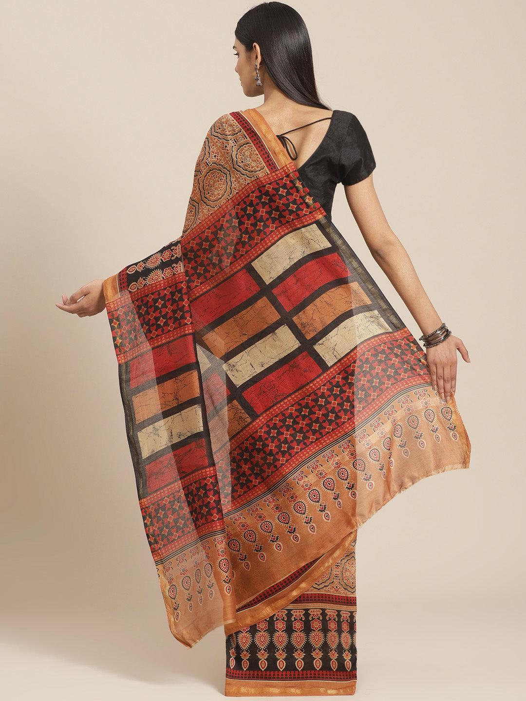 Multicoloured Chanderi Silk Saree - ShopLibas