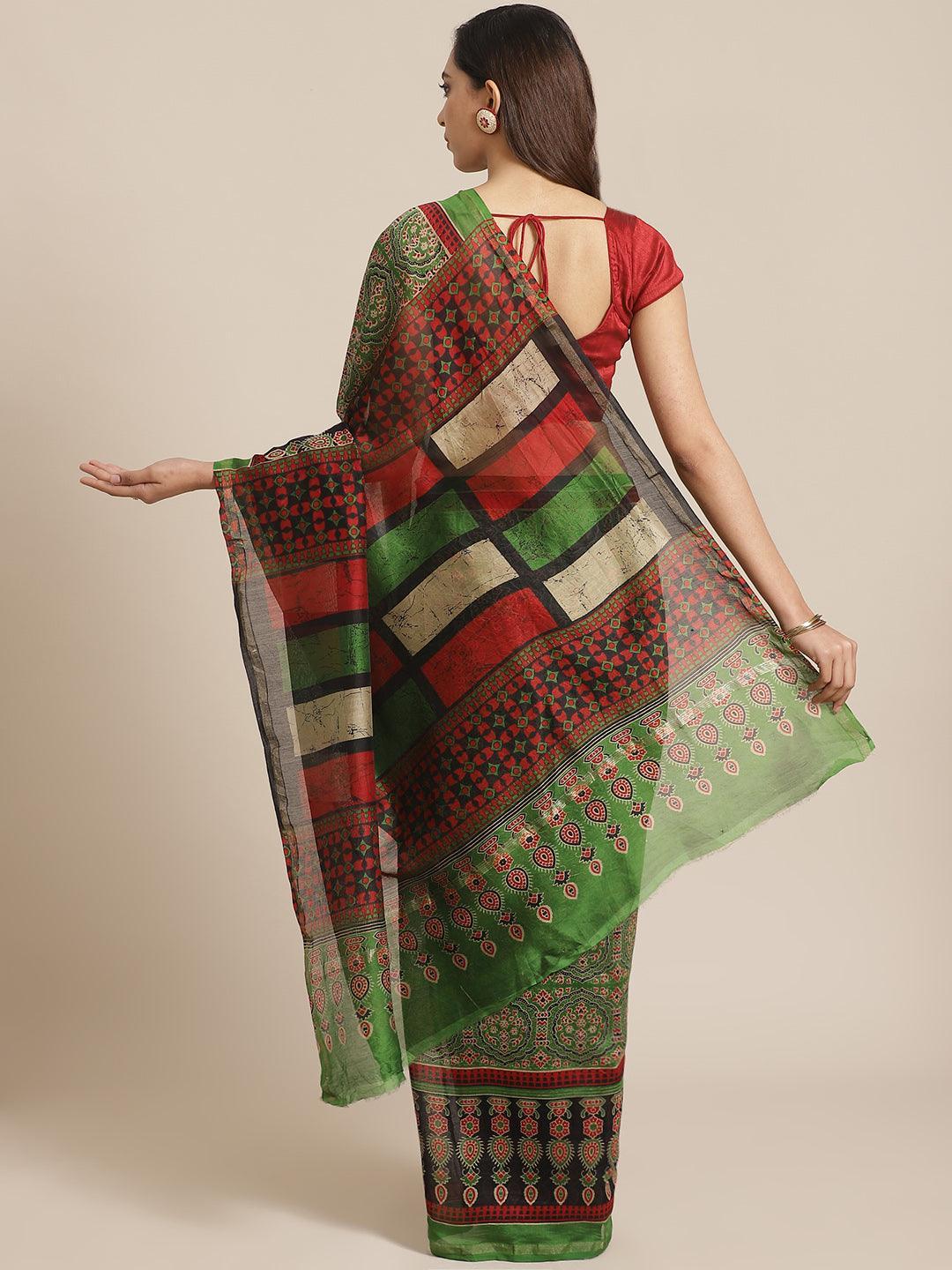 Green Printed Chanderi Silk Saree