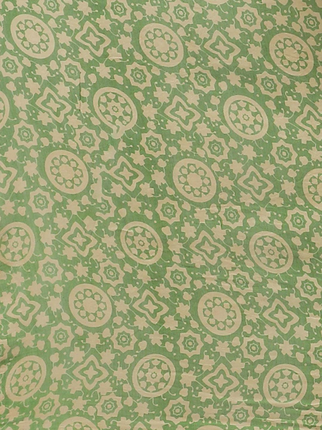 Green Printed Chanderi Silk Saree