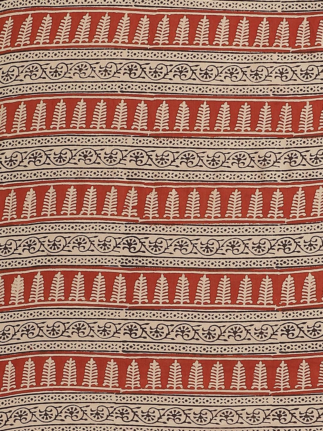 Rust Printed Cotton Saree