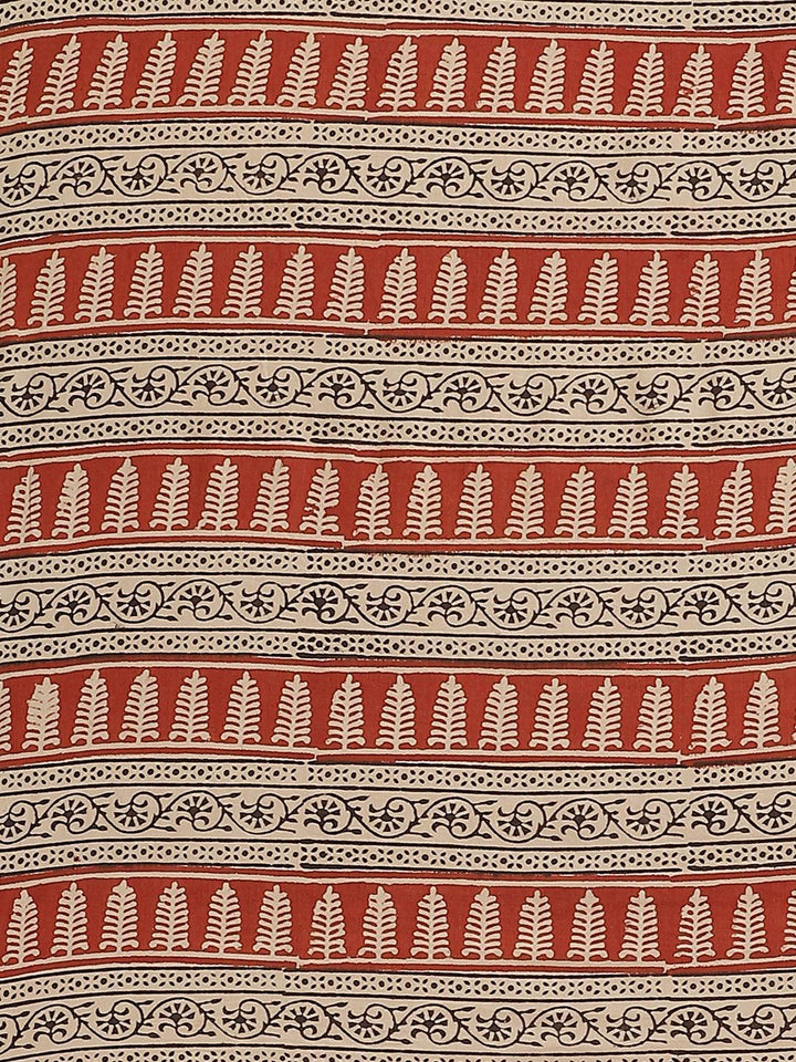 Rust Printed Cotton Saree - ShopLibas