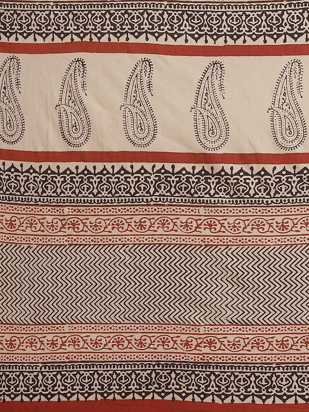 Beige Printed Cotton Saree