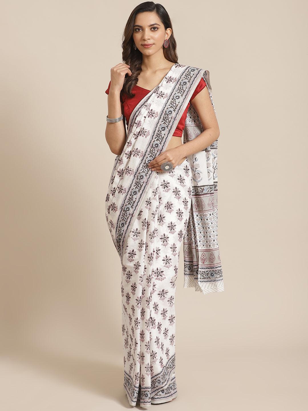 Multicoloured Printed Cotton Saree